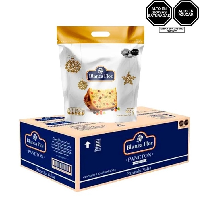 Caja de 6 Panetones BLANCA FLOR Bolsa x 900gr