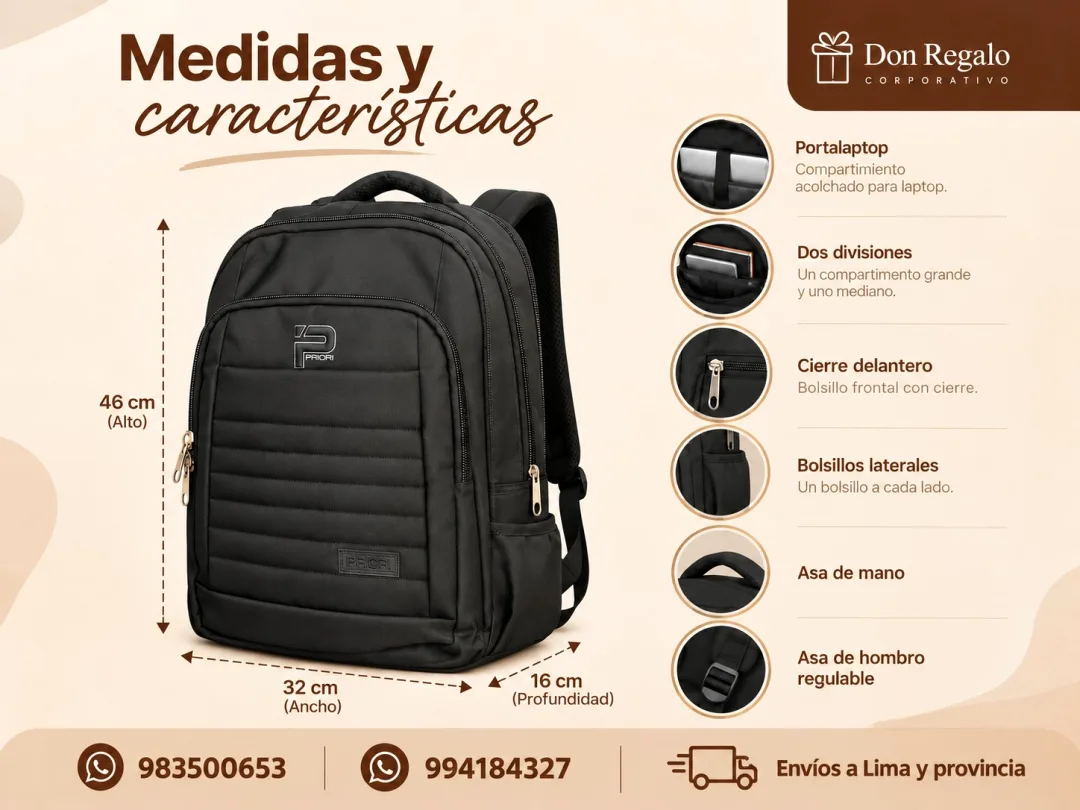 Mochila publicitaria en nylon 3 compartimientos
