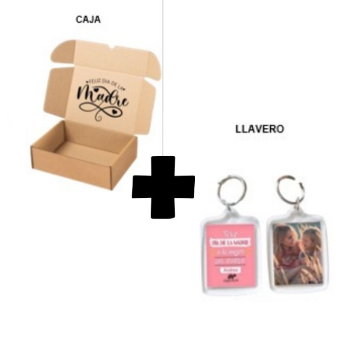 Caja personalizada con sticker +Llavero personalizado