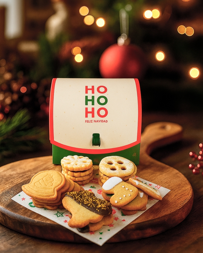 Cajita con galletas navideñas variadas